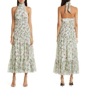 ⚡️SALE Cinq a Sept Dover Floral Halter Neck Cotton Silk Dress Multi Ivory